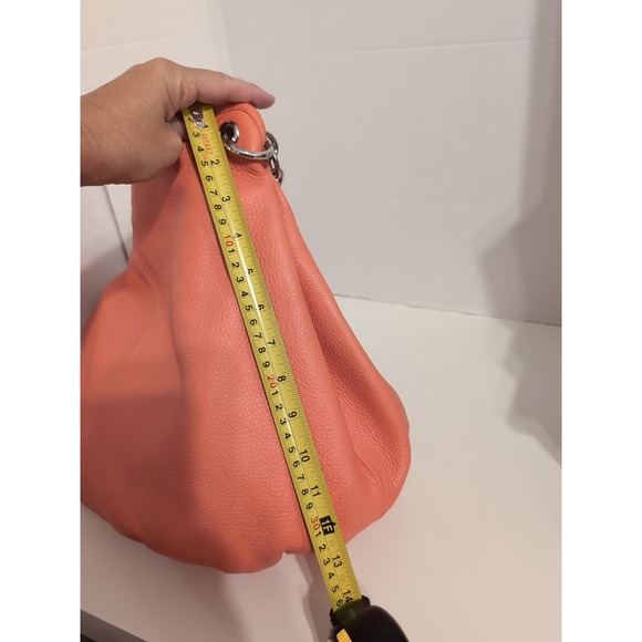 Bodhi Pebbled Leather Peach‎ Hobo Bag With Silver Chain Straps - Picture 8 of 15